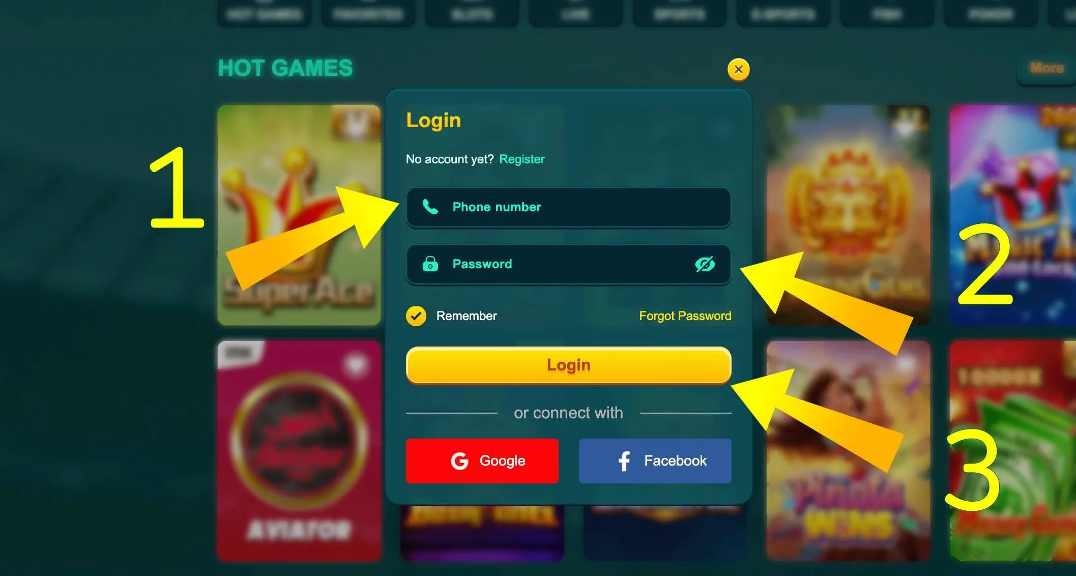 EK333 login screen with phone field